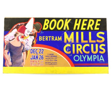 Bertram Mills Circus, Olympia - 'The Three Cordonas' (aerial acrobats) high above the circus ring, original hand painted post
