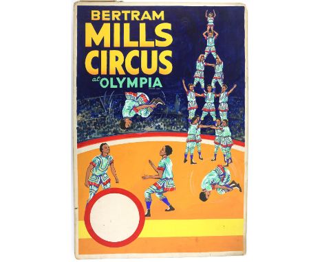 Bertram Mills Circus at Olympia - Acrobats in The Ring, original hand painted poster artwork, on board, 72 x 48 cm.  Provenan
