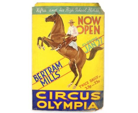 Bertram Mills Circus Olympia - Xifra and his High School Horse (1931), original hand painted poster artwork, 51 x 35 cm. Prov