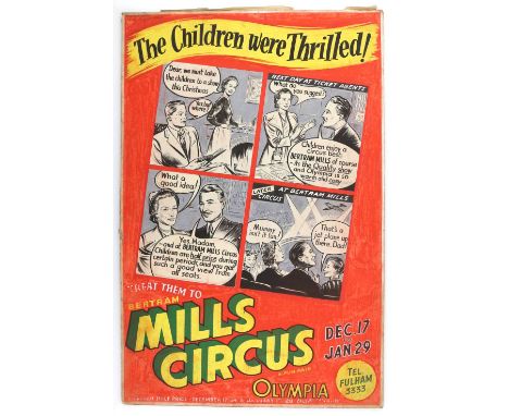Bertram Mills Circus, Olympia - The Children Were Thrilled (1954), cartoon strip advertising, original hand painted artwork, 