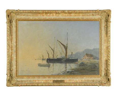 'Morning: Pin Mill, Suffolk' signed lower left 'William Burns' oil on canvas 39.5 x 59.5 cmCondition report: Inscribed with t