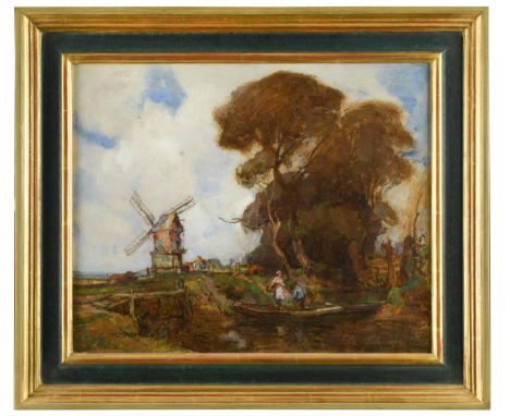 Houghton Mill with figures in a rowing boat in the foreground signed lower left "W W Milne" oil on canvas 42 x 52cmFootnote: 