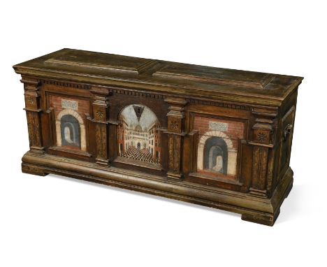 the architectural three panelled front with painted courtyard vistas 66 x 152 x 50cmFootnote: Provenance: Property of a late 