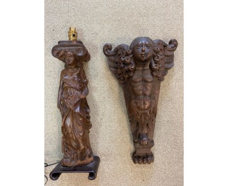 44cm high, together with an oak female caryatid, now mounted as a lamp base, 52cm high overall (2)Footnote: Provenance: Prope