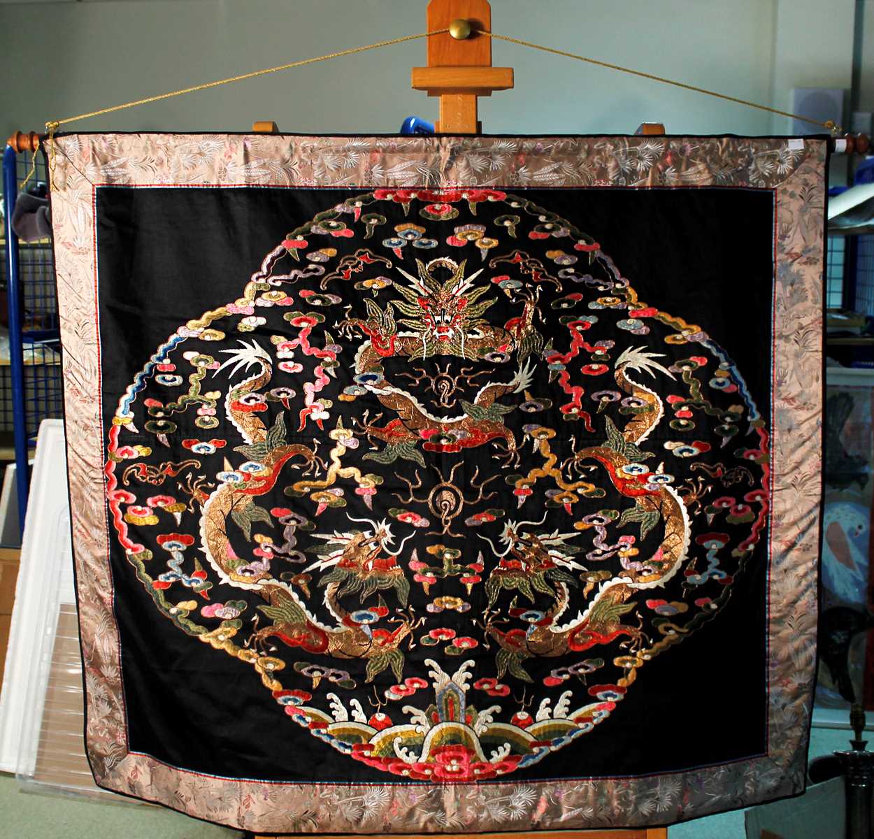 A Chinese silk embroidered panel, mid 20th century, in - Cheffins Fine Art