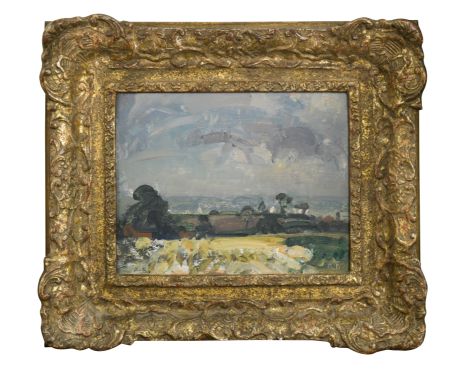 Haddiscoe; with an annotated landscape to the reverse signed with initials lower left and right 'AB' oil on panel 18.5 x 24 c