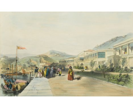 'The Officer's Quarters looking towards Victoria', Hong Kong; and 'View of Spring Gardens', Hong Kong hand-coloured lithograp