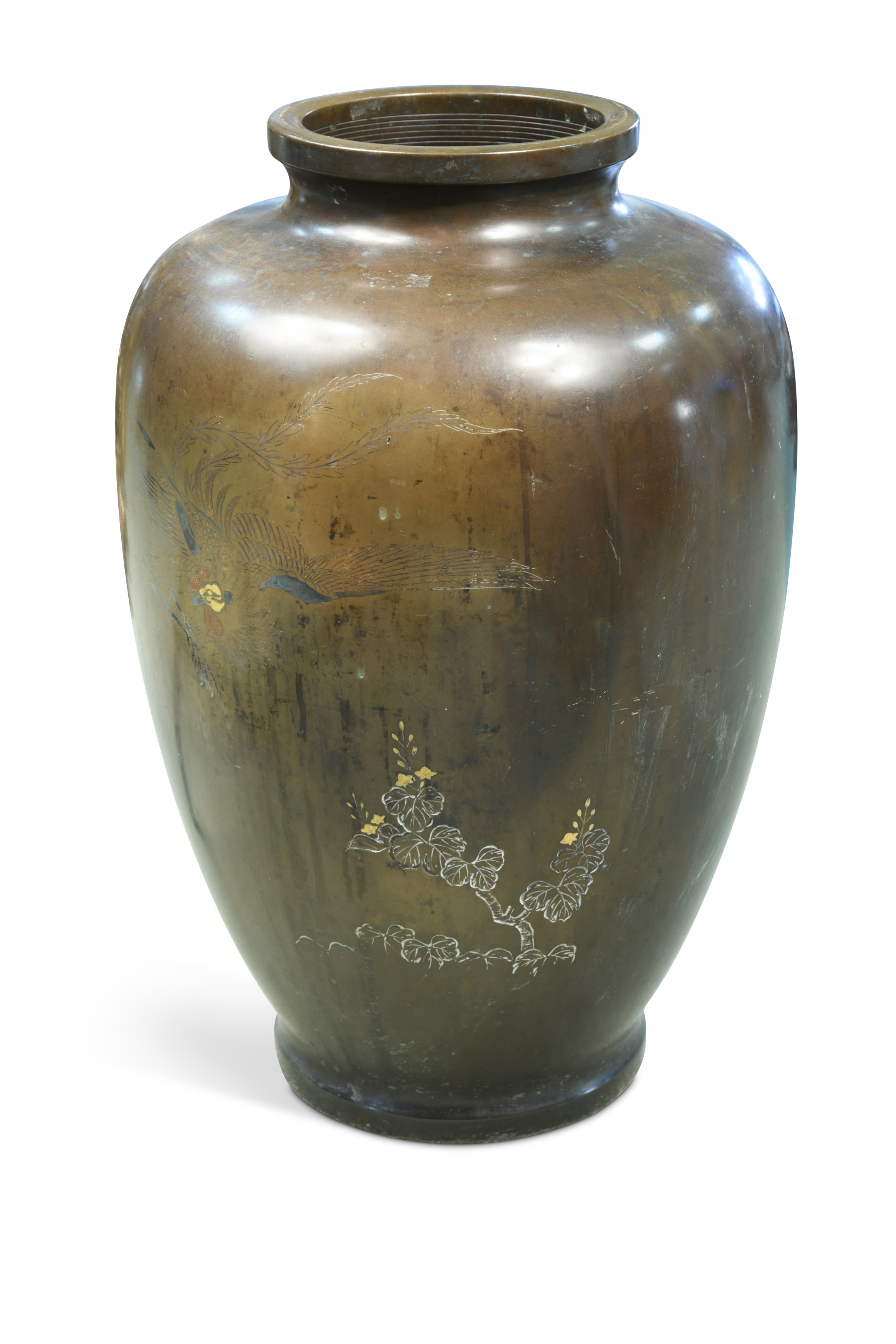 A Japanese large bronze and mixed metal inlaid large vase, in