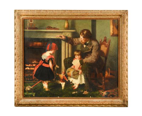 Playtime signed with a monogram lower right under the chair '18 JH 60' oil on canvas 57 x 70 cmFootnote: Provenance: Frost an