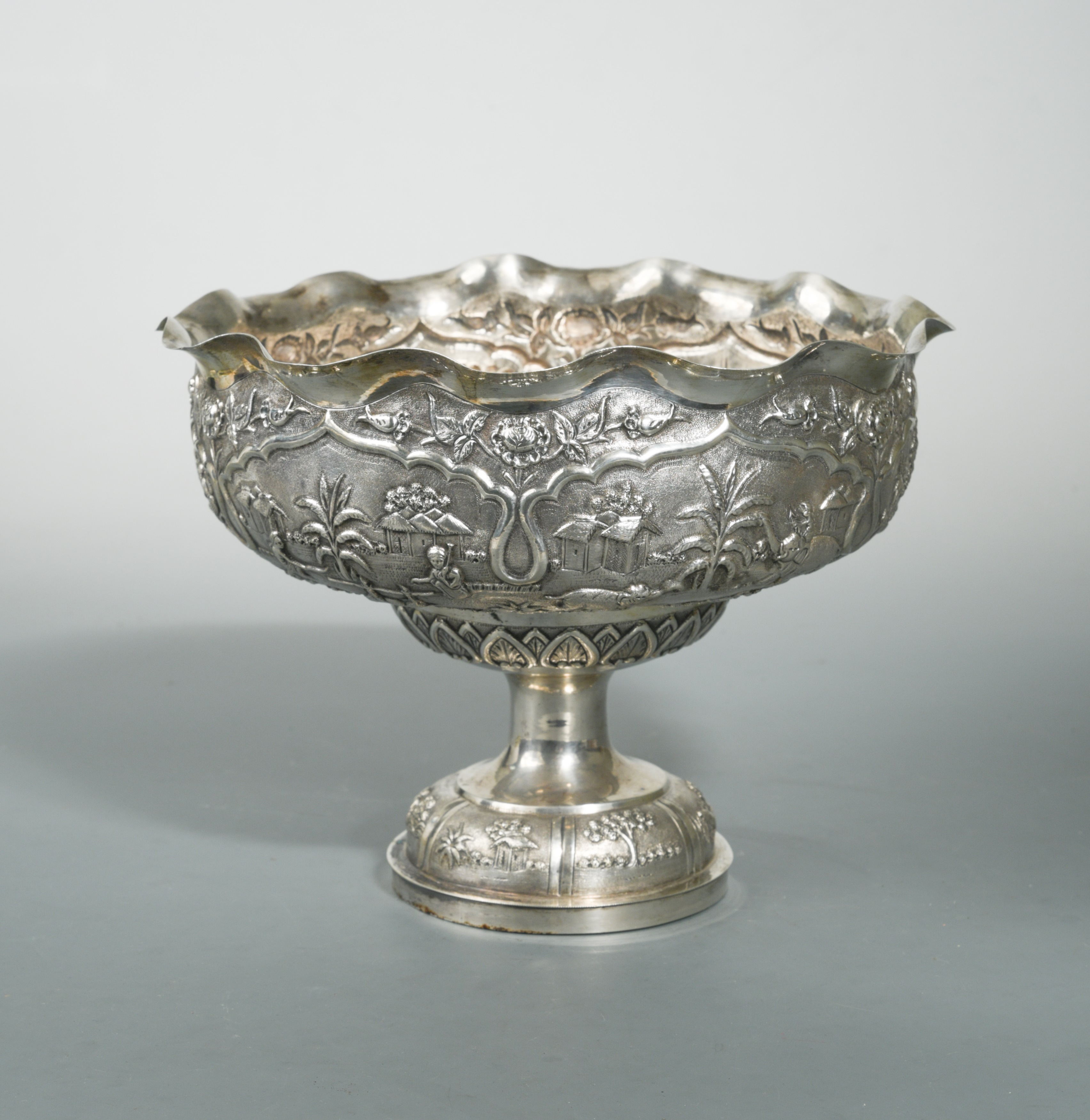 An Indian silver high pedestal silver bowl, perhaps Lucknow, circa 1890