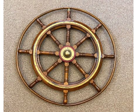 with ring turned spindles and brass banding 114cm diameterCondition report: Some small chips and light wear