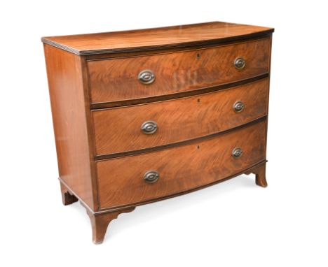 of three long drawers, on splayed bracket feet 90 x 107 x 55.5cm