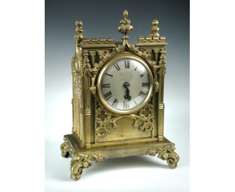the architectural case with three crockets, silvered 12.5cm dial with Roman numerals marked 'W.H.Young, Swaffham', with singl