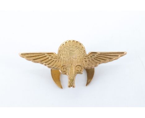 A 9 ct gold GQ [Gregory and Quilter] Parachute Company lapel badge awarded to RAF Flight Sergeant Kenneth John Turley, engrav