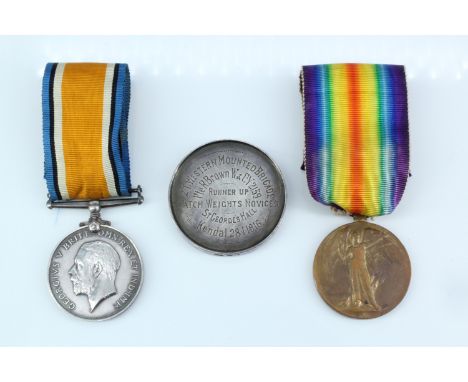 [ Westmorland and Cumberland Yeomanry ] British War and Victory Medals to 32603 Pte R Brown, Border Regiment, together with a
