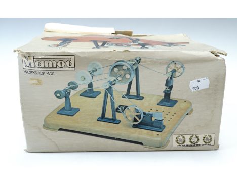A boxed Mamod "Workshop WS1" together with a Mamod stationary engine and two other Mamod workshop tools