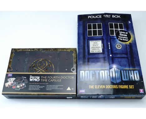 Two Doctor Who toy sets "The Eleven Doctors Figure Set" and "The Fourth Doctor Time Capsule"
