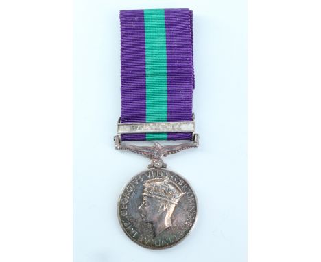 A George VI General Service Medal with Palestine clasp to 3593693 Cpl R M Gibbs, Border Regiment