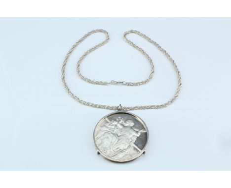 A 1970s Sistine chapel silver medallion necklace, comprising a medallion from the "Genius of Michelangelo" series, in a white