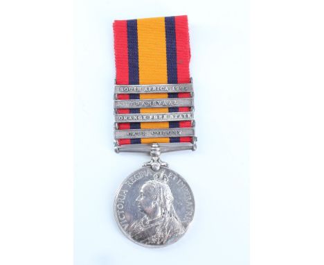 A Queen's South Africa medal with four clasps impressed to 8113 Pte R Ritchie, Vol Coy, Scot Rif