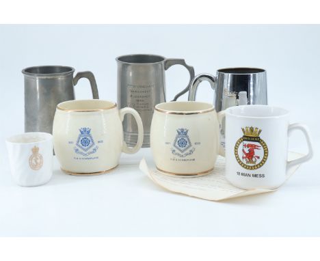 Sundry pewter and ceramic naval tankards etc