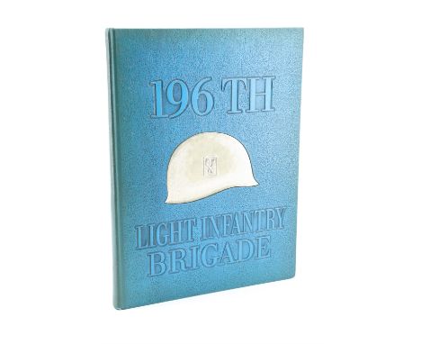 A 1966 196th US Army Light Infantry Brigade history book, the end papers baring autographed signatures of its members
