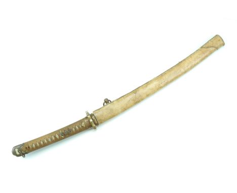 An Imperial Japanese army officer's wakizashi sword with shin gunto mounts, the blade tang marked, exhibiting a pronounced ha