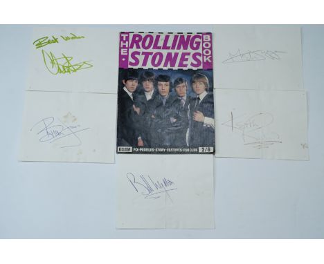 Pre-1969 autograph signatures of the five members of the Rolling Stones, on individual uniform leaves of paper, in a variety 