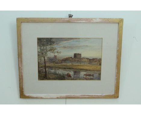 Carlisle from Stanwix, a view across the river to Carlisle cathedral and castle, watercolour, early 20th Century, signed D R 