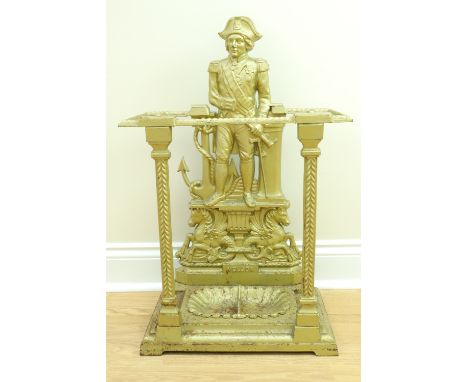 An Edwardian cast iron stick and umbrella stand commemorating Admiral Lord Nelson, 78 cm x 49 cm x 27 cm