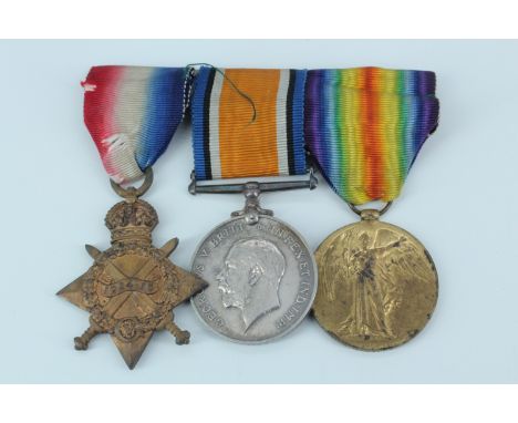 A 1914-15 Star with British War and Victory Medals to 14540L Cpl / Sjt H W Hartley, King's Own Shropshire Light Infantry
