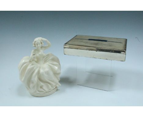 A Mid 20th Century Art Deco influenced cigarette box and ceramic cigarette holder, (a/f)