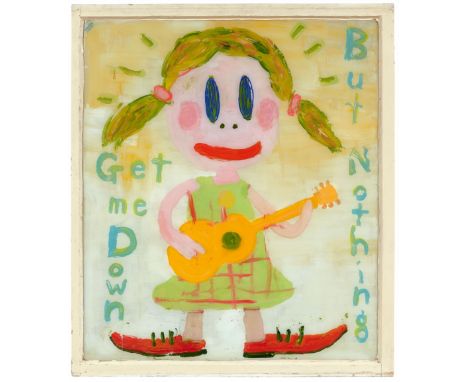 Acryl auf Fensterglas mit Holzrahmen 107 x 92 x 5 cm. Rückseitig auf dem Holzrahmen signiert und datiert 'Yoshitomo Nara '91'