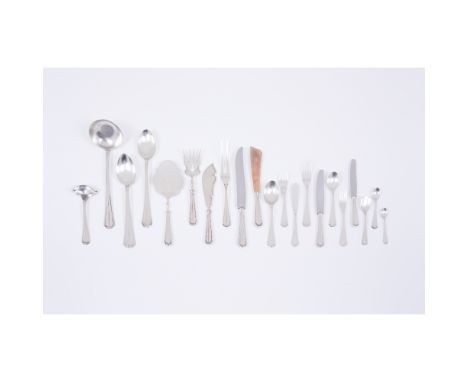 A twelve cover set of cutleryComprising of 11 serving utensils, soup spoons, fish knives and forks, meat knives and forks, de