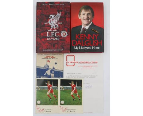 Collection of Liverpool Football Club memorabilia to include signed pictures, books, pin badge etc. UK P&amp;P Group 2 (£20+V