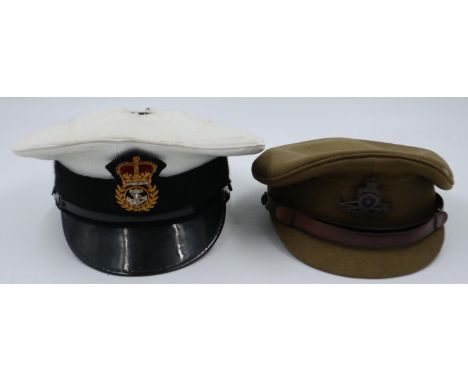 British Royal Artillery officers visor cap, with a further naval cap (2). UK P&amp;P Group 2 (£20+VAT for the first lot and £