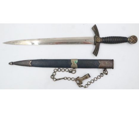 Third Reich Luftwaffe first pattern officers dress dagger with metal-mounted leather scabbard and chain hanger, ricasso marke