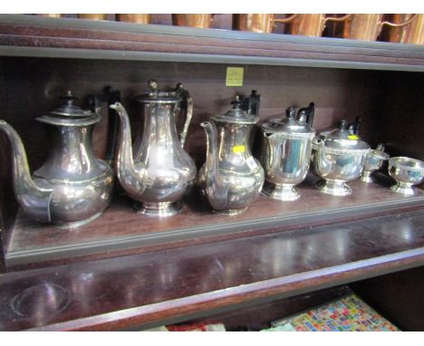SILVERPLATE, 4 piece plated circular body tea service by Viners, together with pair of silver plated coffee pots and 1 simila