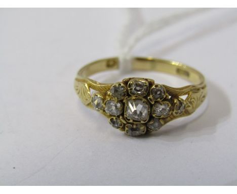 VINTAGE 18ct YELLOW GOLD DIAMOND CLUSTER RING, size M/N 