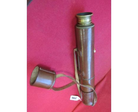 MARITIME, 4 draw brass telescope with leather casing and sun shield; also silver mounted leather cigar case 