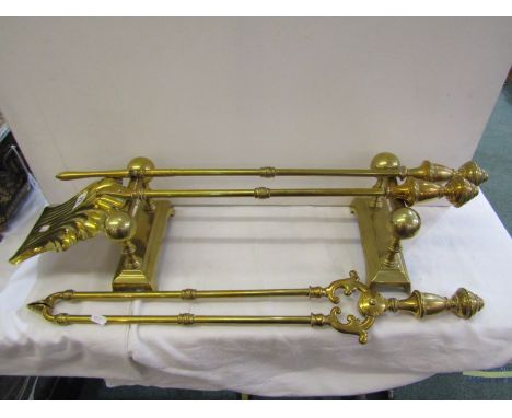 METALWARE, Georgian design set of 3 brass fire companion tools, together with pair of andirons 