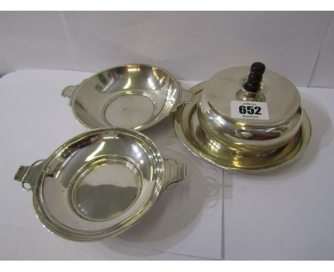 ART DECO SILVER, Tiffany &amp; Co twin handled shallow bowl, 6" dia, a Walker Hall 1935 twin handled bowl, also a Continental