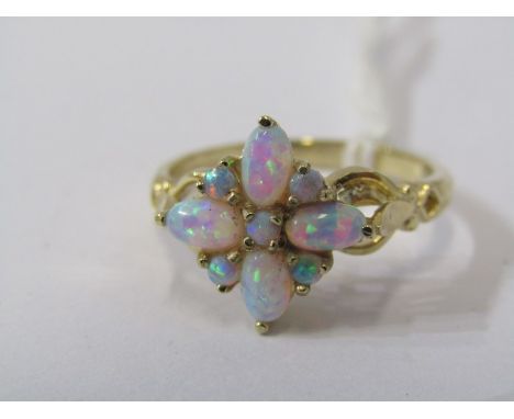 9CT YELLOW GOLD OPAL CLUSTER RING, size O 