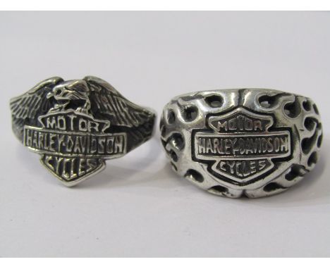 2 HARLEY DAVIDSON STYLE RINGS, large ring sizes, approx. 25.2grams combined weight 