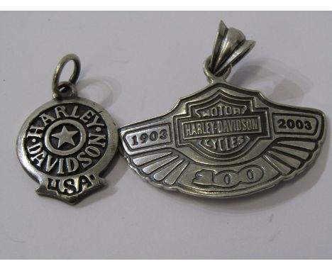 2 SILVER HARLEY DAVIDSON PENDANTS/FOBS 