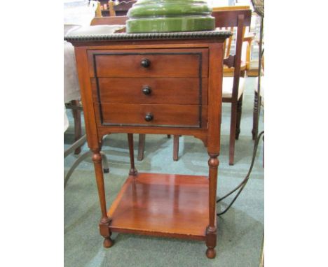 EDWARDIAN MUSIC CABINET, mahogany triple fall front drawer music cabinet with open shelf base, 18.5" width 