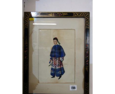 ORIENTAL SCHOOL, 19th Century watercolour on rice paper, "Portrait of Gentleman in Ceremonial Costume", within lacquered fram