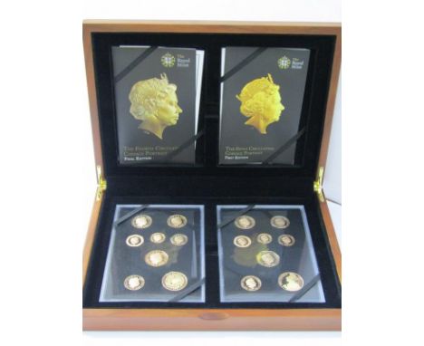 GOLD PROOF 4th &amp; 5th DEFINITIVE COINAGE PORTRAIT 8 COIN SETS. Royal Mint 2015 First &amp; Final Editions, £2, £1 to 1p, 1