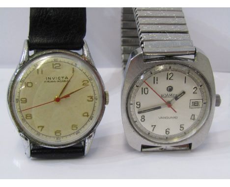 2 GENTLEMANS WRIST WATCHES, One Invicta 17 ruby Incabloc, the other a Roamer Vanguard with date aperture, both manual wind an