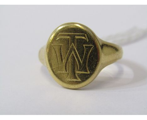 GENTS SIGNET RING, 18ct yellow gold signet ring, size T/U, weight approx. 10.8grms 